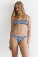 Striped Blue - V-Shaped Thong Bikini Bottoms - 1