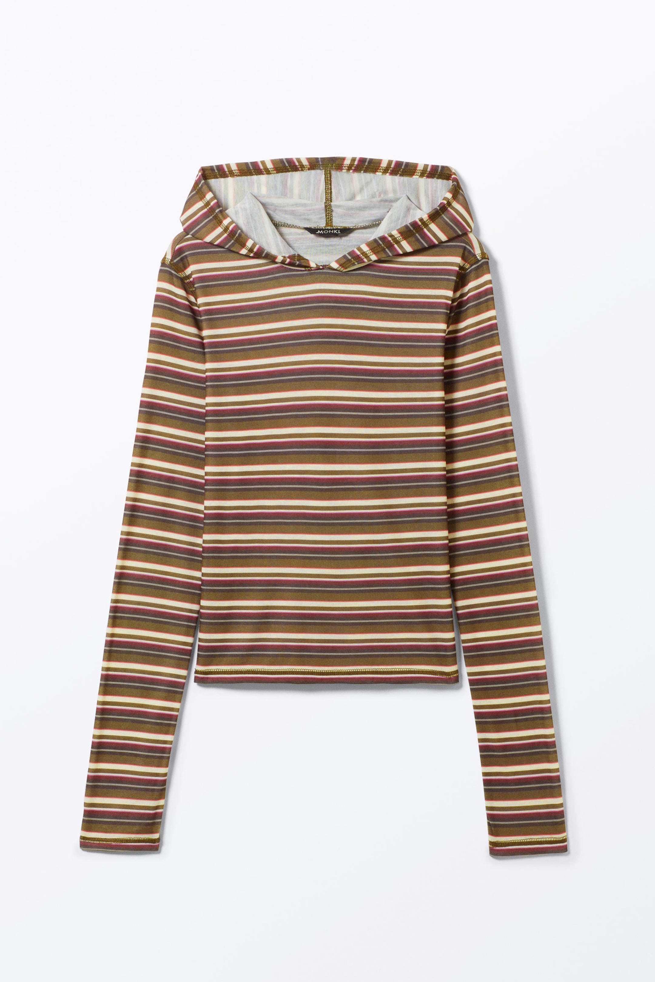 Striped Khaki - Long-Sleeved Hooded Top - 3