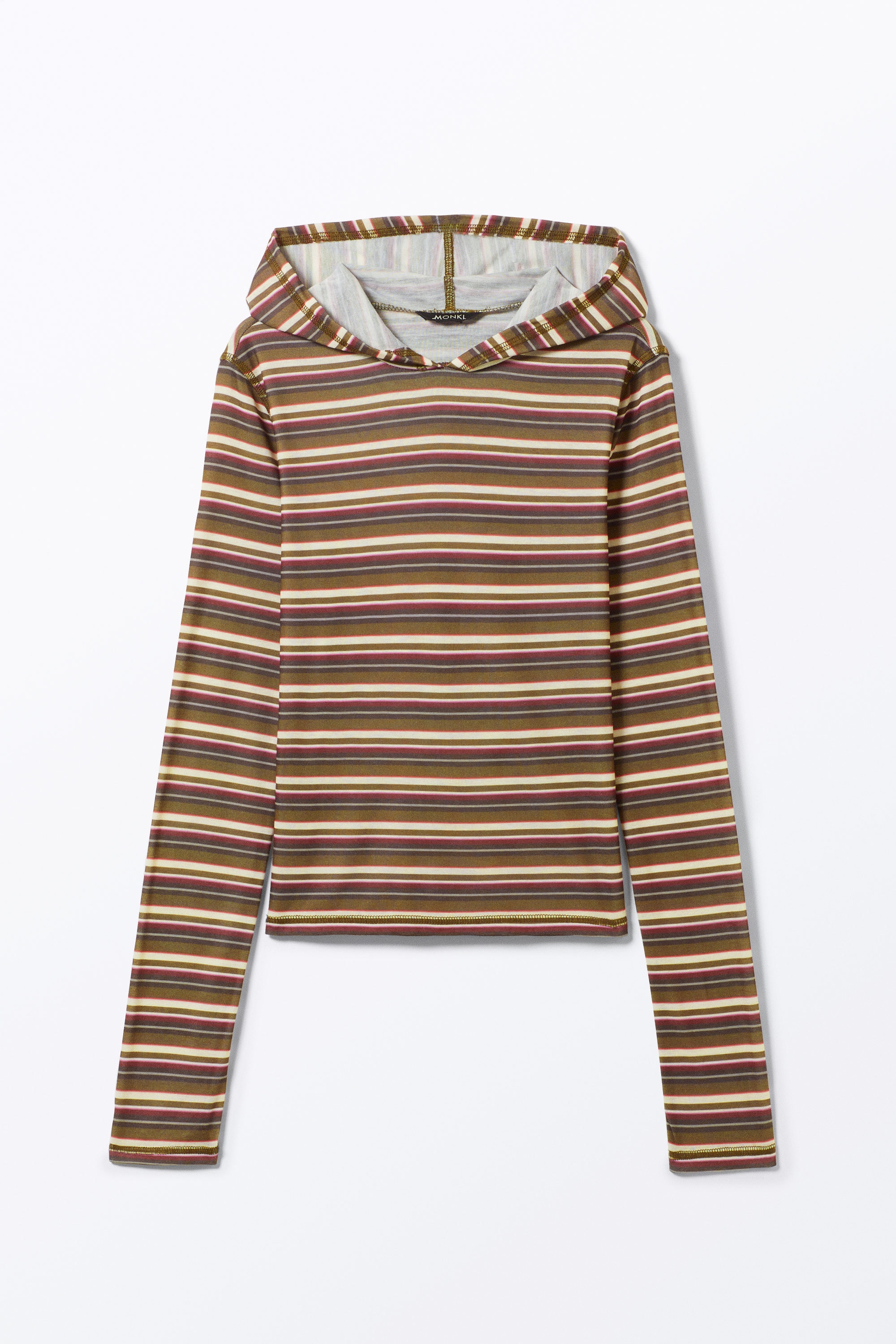 Striped Khaki - Long-Sleeved Hooded Top - 3