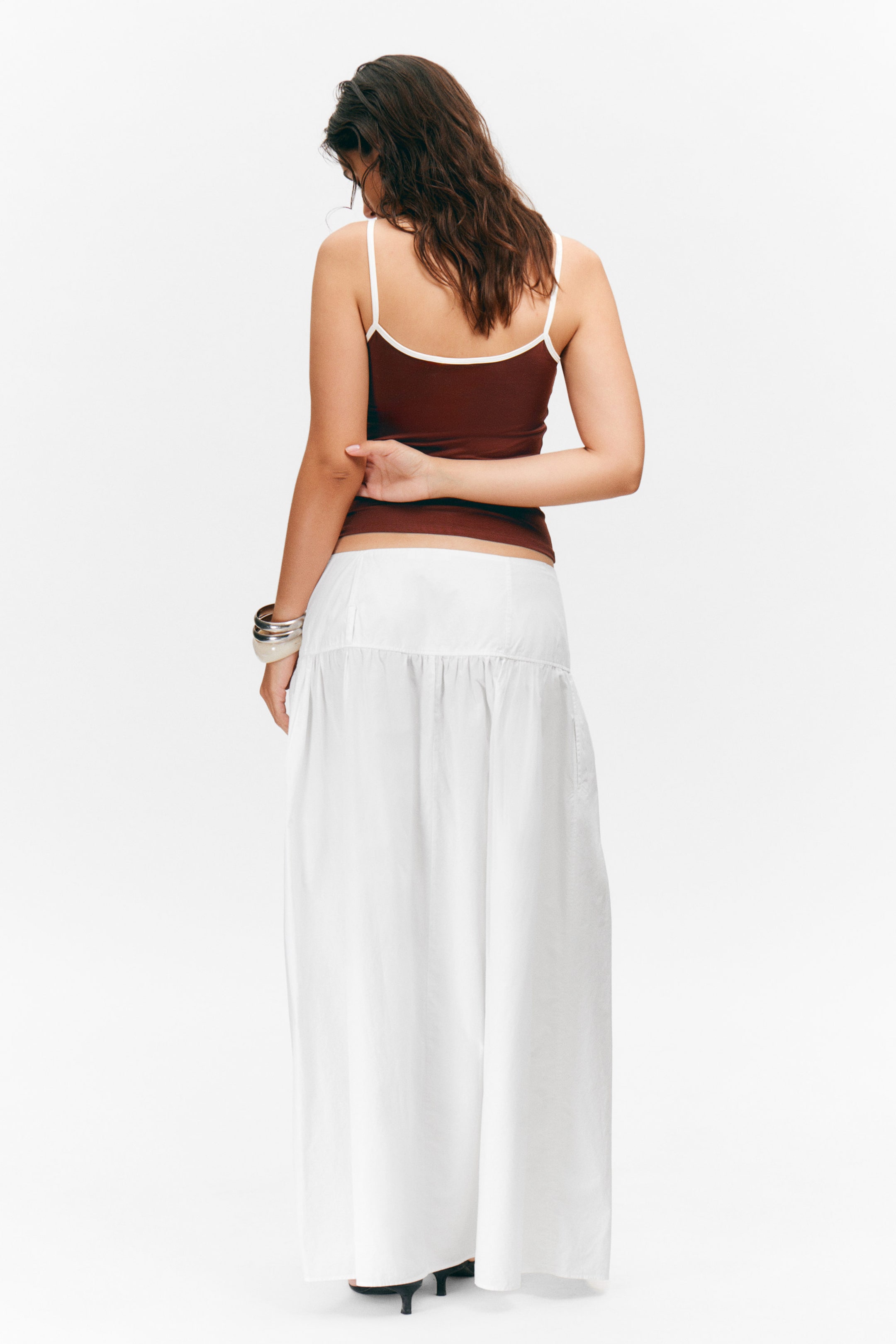 White - Gathered Cotton Poplin Maxi Skirt - 2