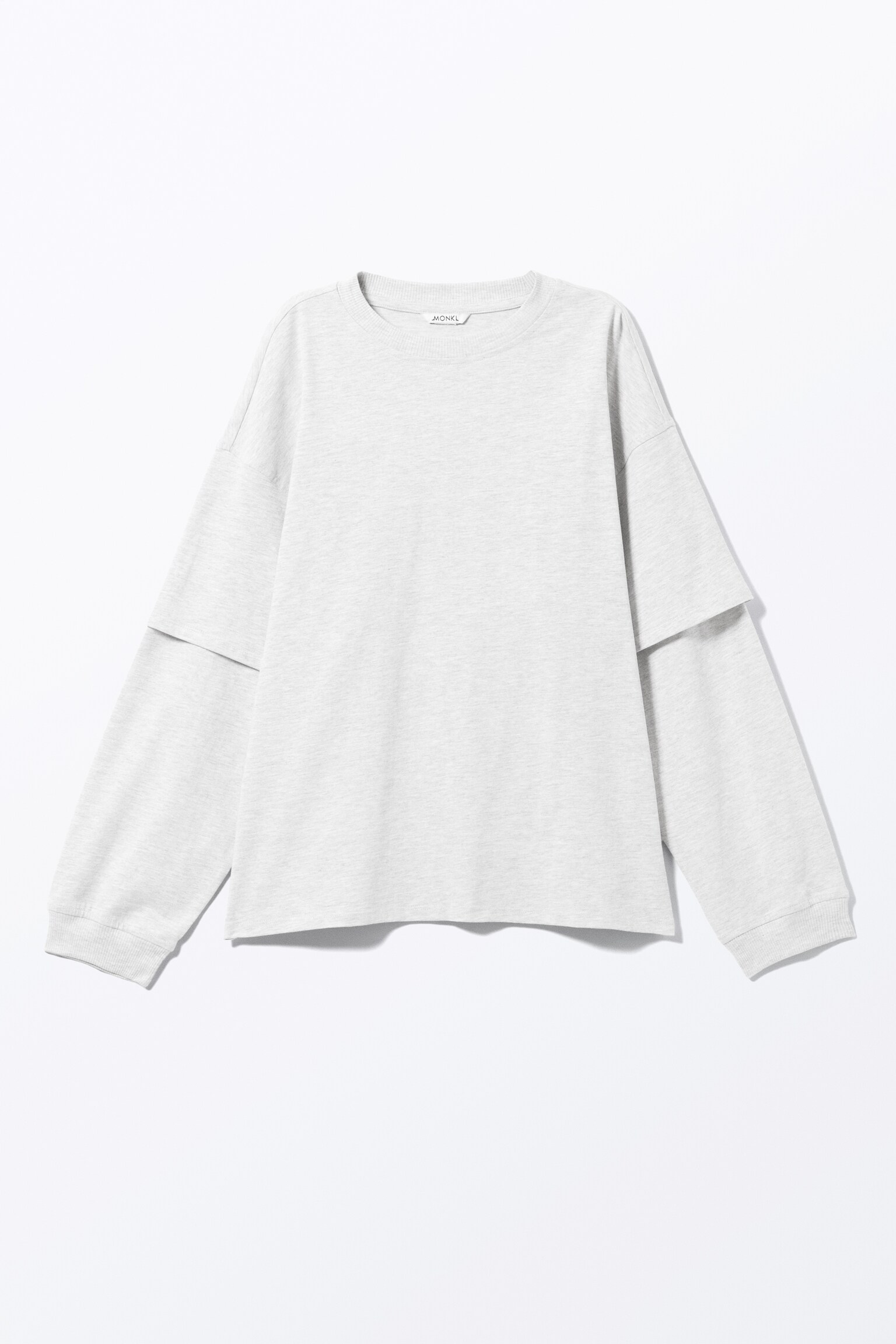 Langærmet dobbeltlagt oversized T-shirt - Gråmeleret - 2