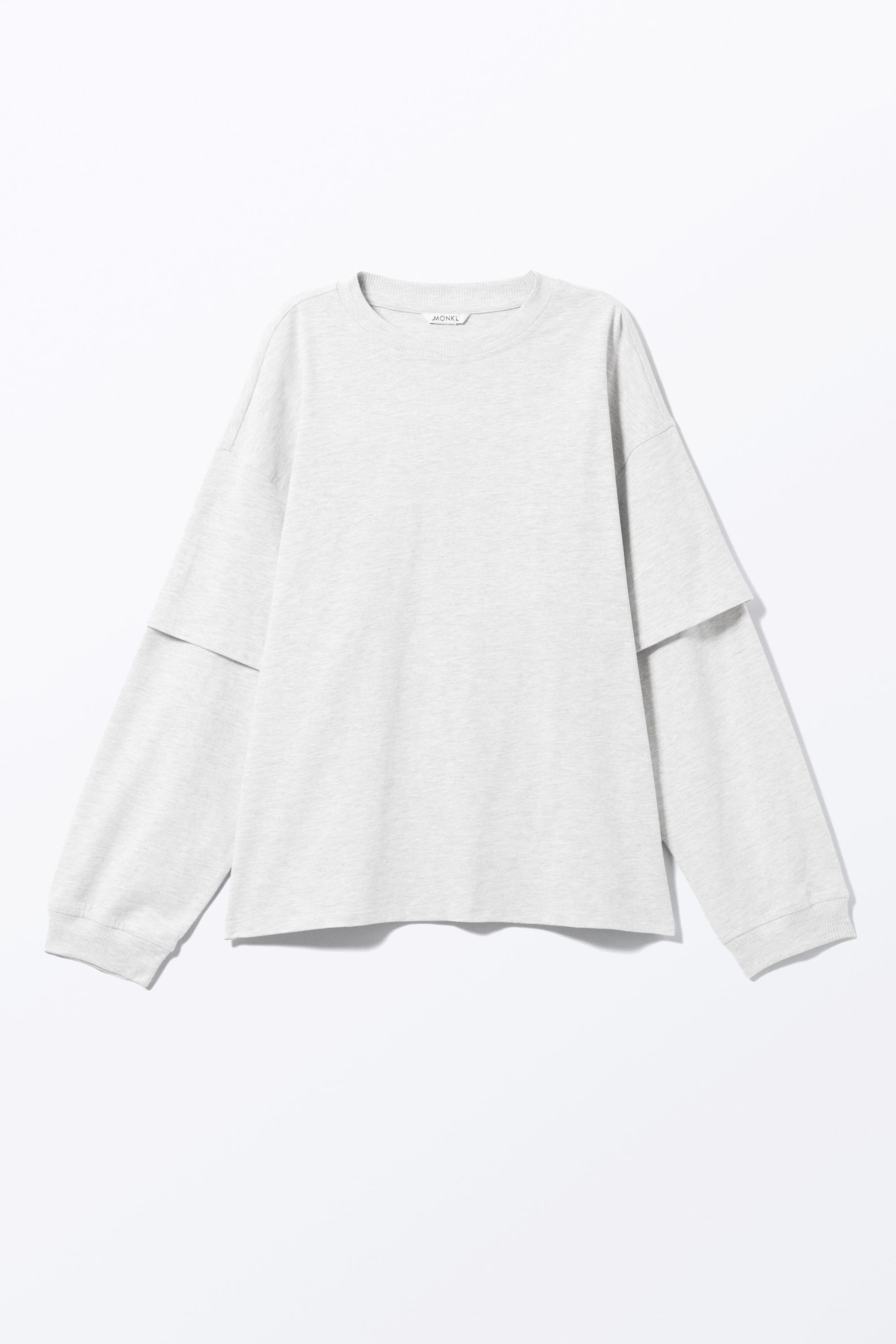 Grå/Melange - Långärmad oversized t-shirt i dubbla lager - 0
