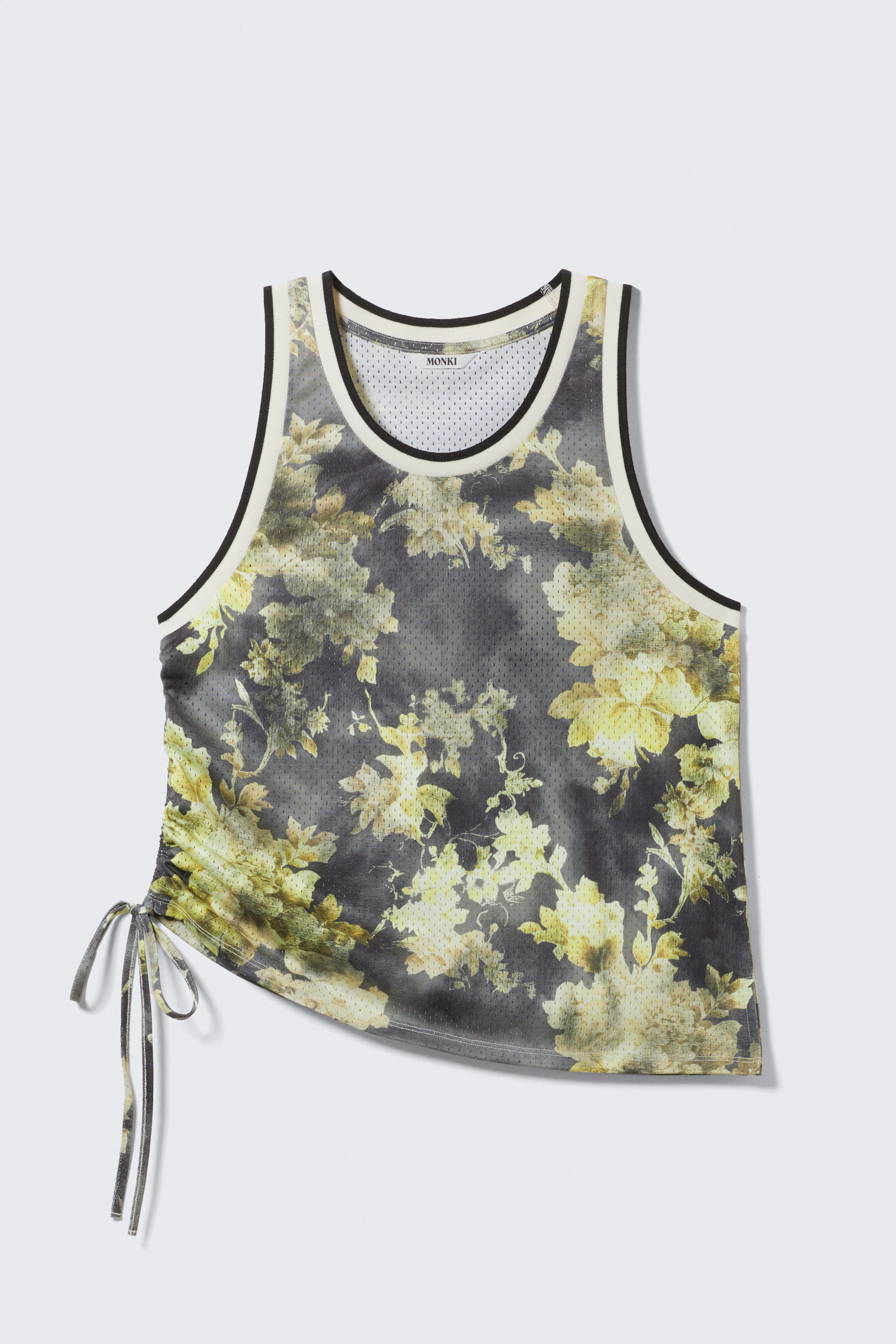 Dark Floral - Mesh Drawstring Tank Top - 4