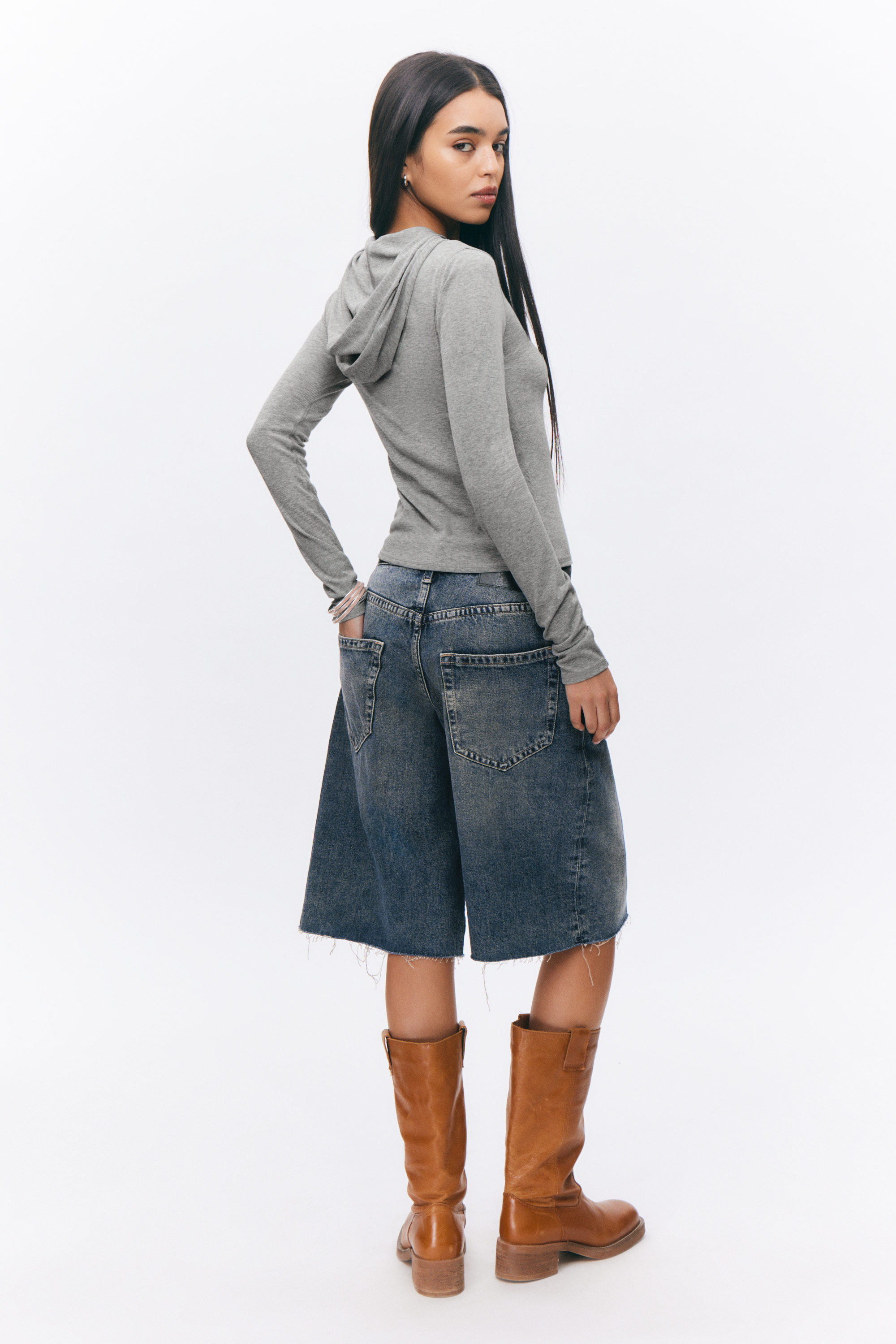 Grau meliert - Langärmliges Hoodie-Top - 2
