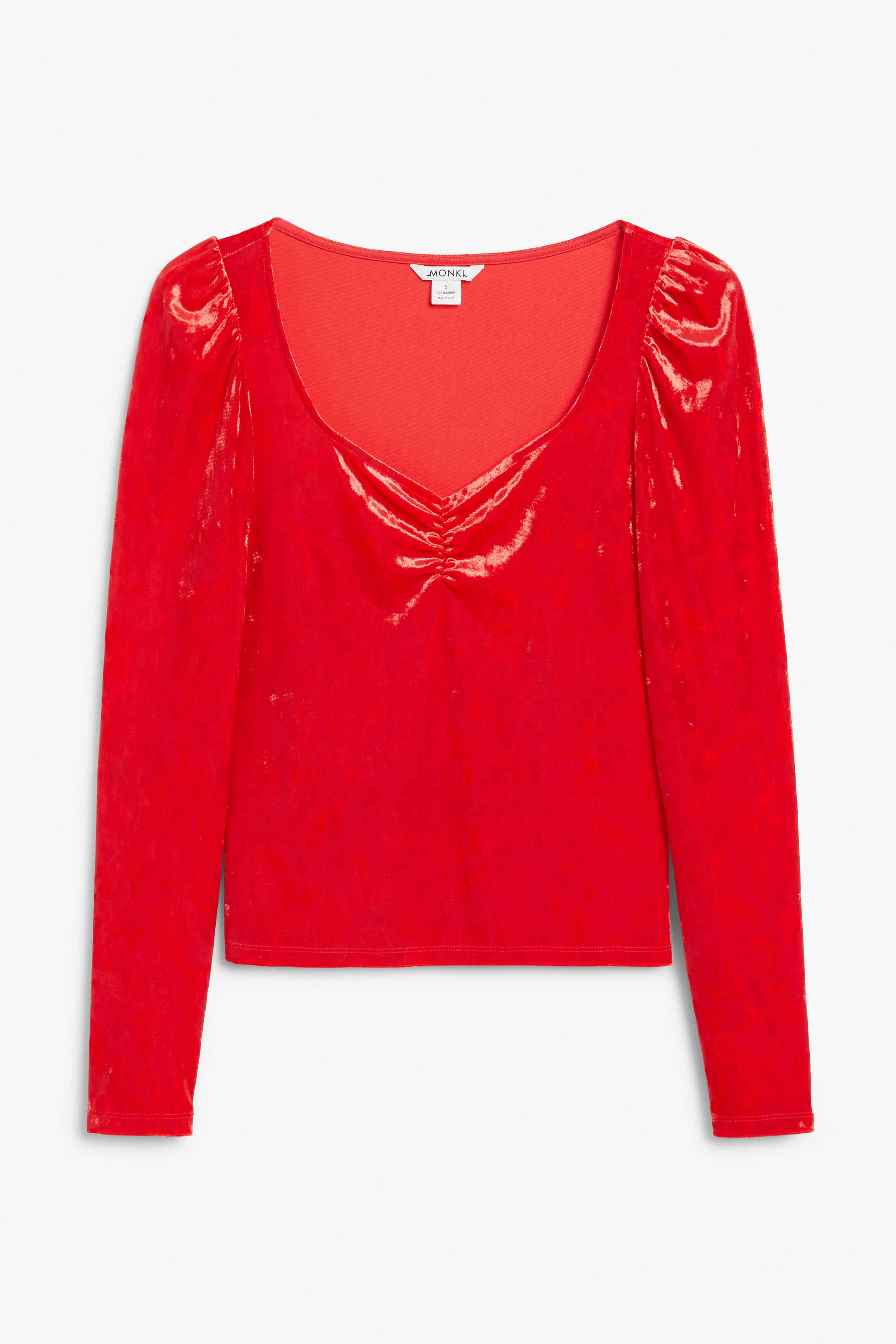 View larger image: Fitted velvet sweetheart neck top  - Bright red - Ladies | H&M GB 1