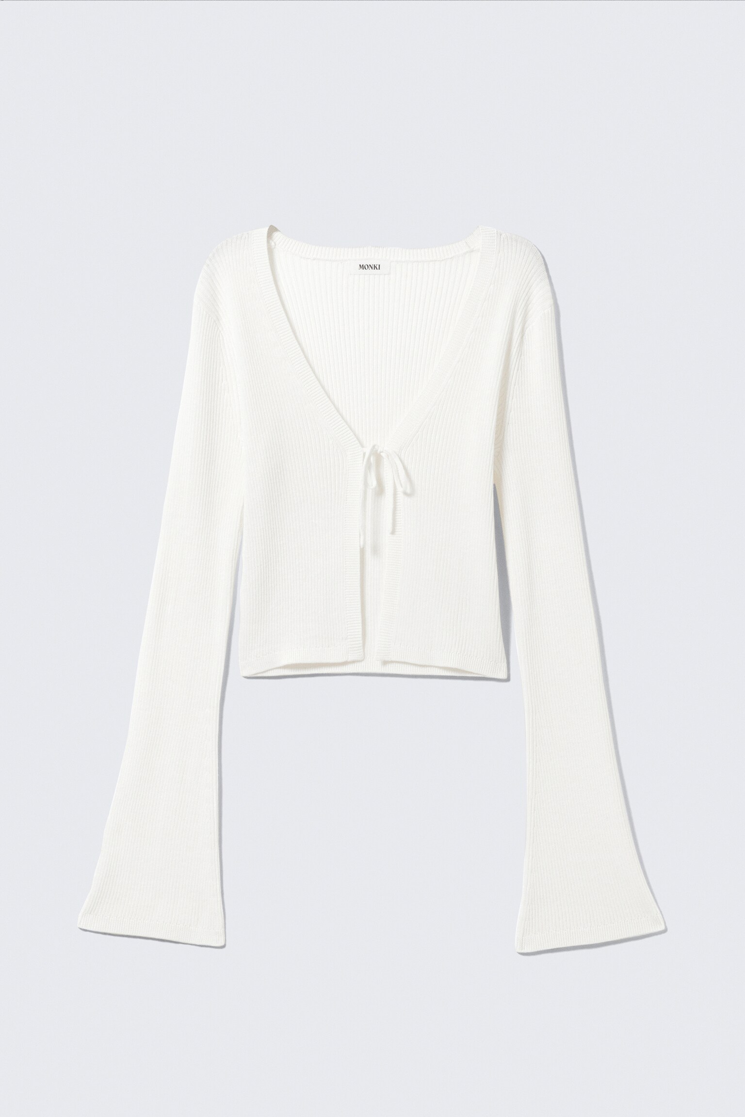 Ribbed Tie-Front Cardigan - White/Khaki Green/Light Yellow - 2