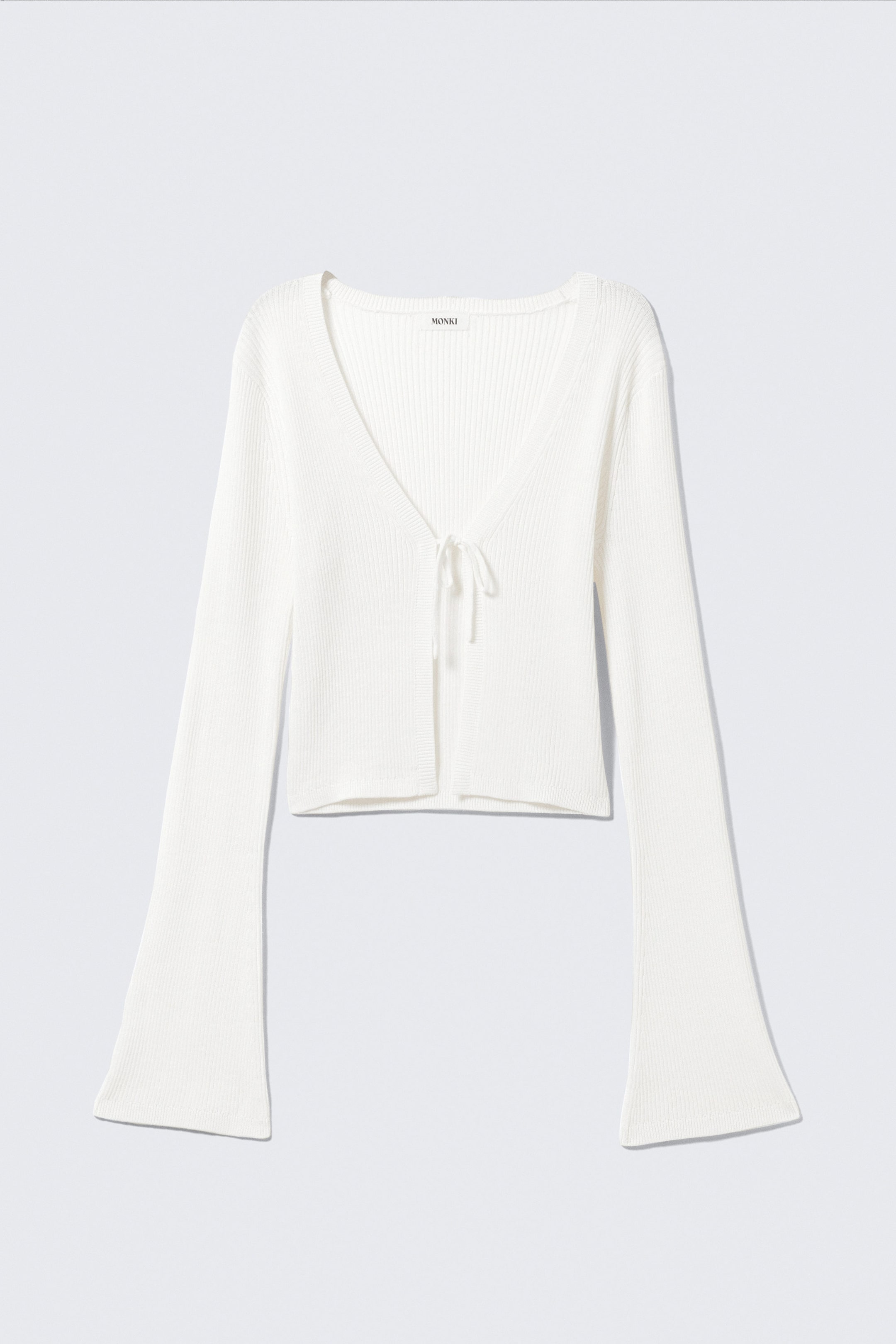 White - Ribbed Tie-Front Cardigan - 4