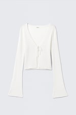White - Ribbed Tie-Front Cardigan - 4
