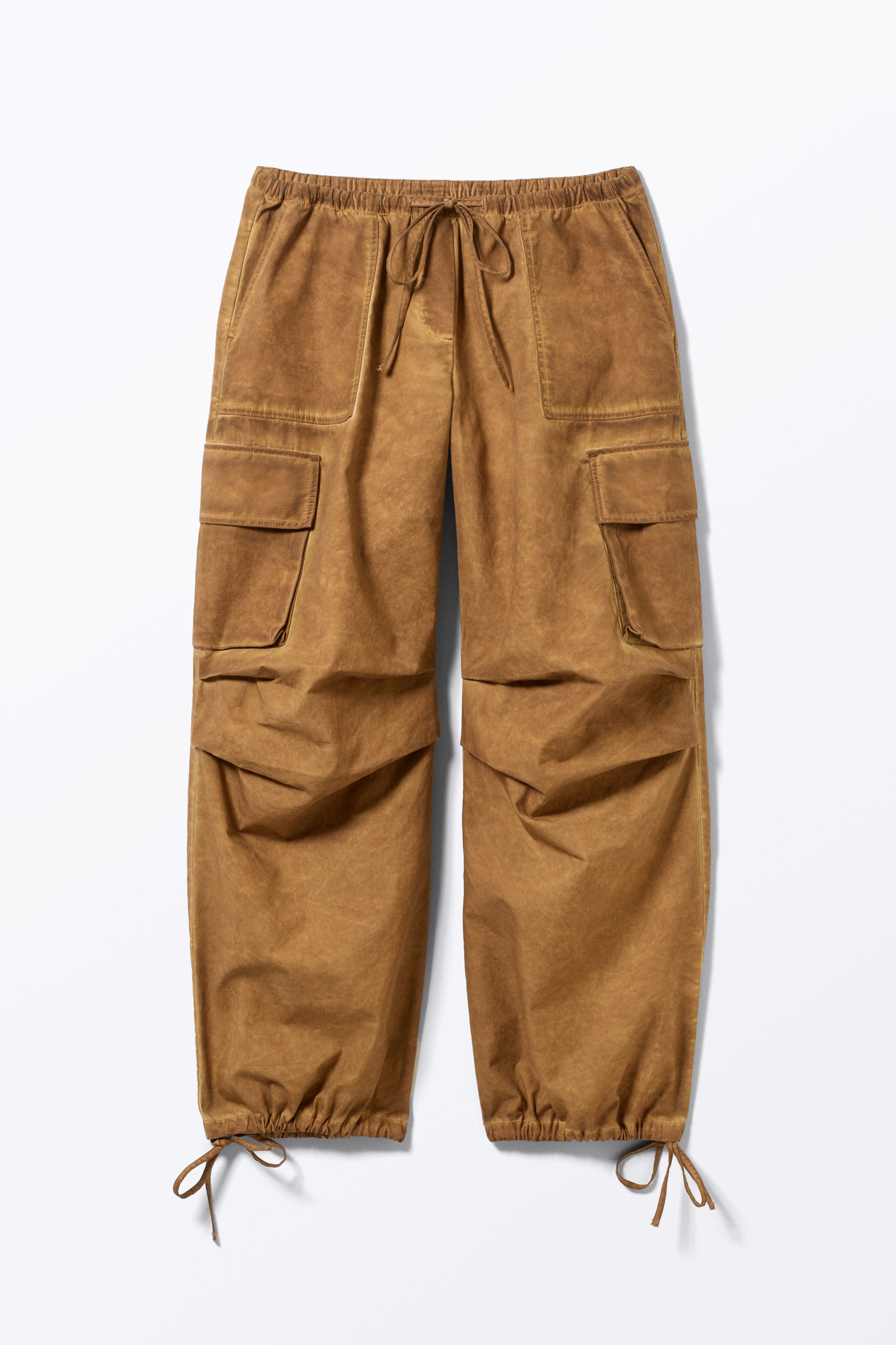 Washed Brown - Relaxed Cotton Cargo Trousers - 1
