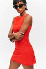 Bright Red - Gathered Jersey Mini Dress - 1