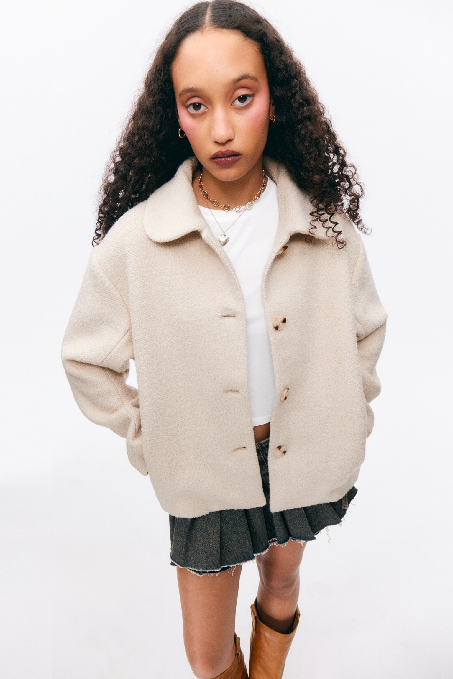 Einreihige Jacke aus Wollmischung - Hellbeige/Marineblau/Cremeweiß - 3