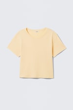 Light Yellow - Cropped Fitted Cotton T-Shirt - 3