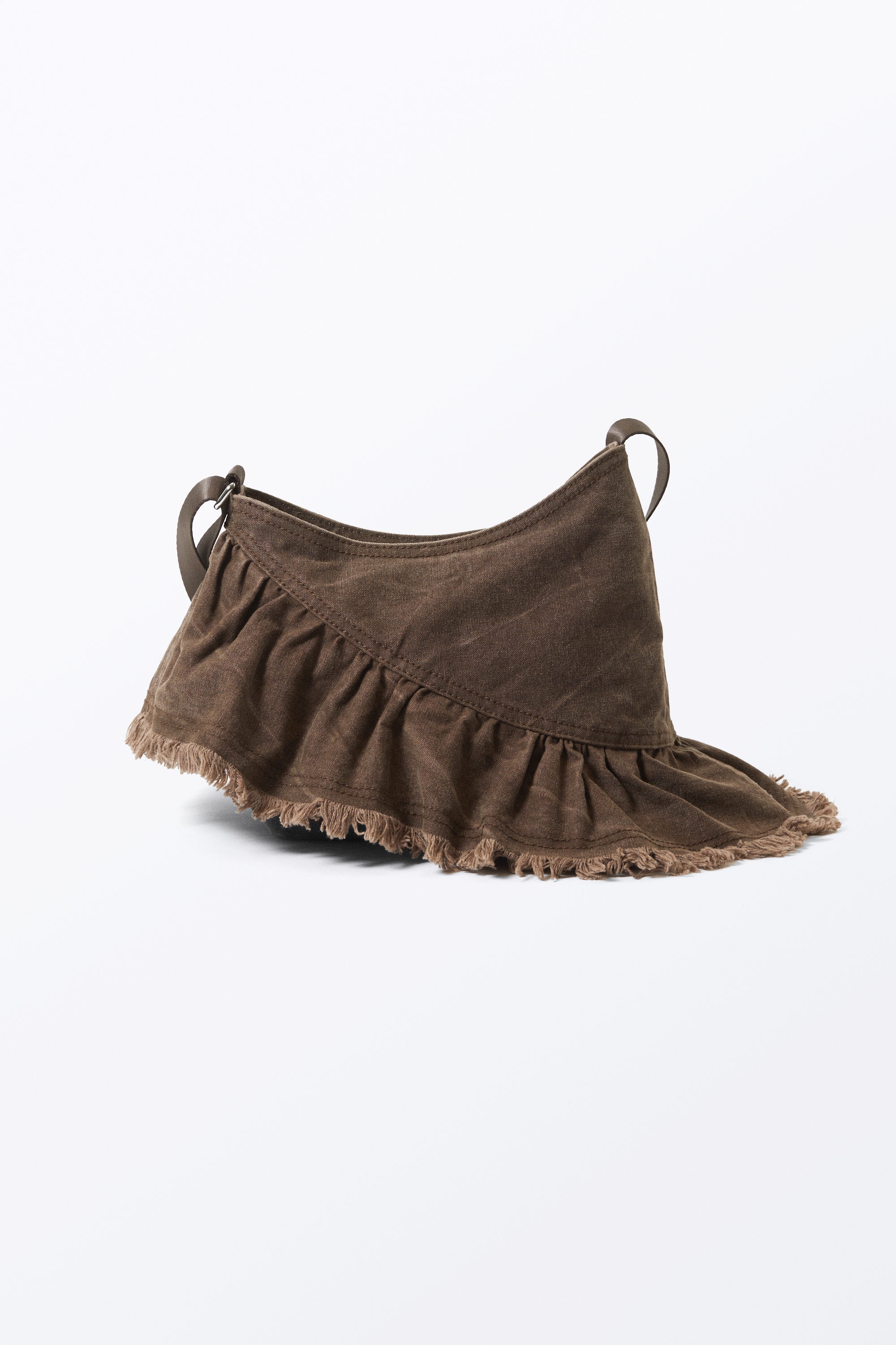 Gewaschenes Dunkelbraun - Handtasche aus Baumwoll-Canvas mit Rüschen - 2