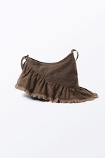 Washed Dark Brown - Frilled Cotton Canvas Handbag - 0