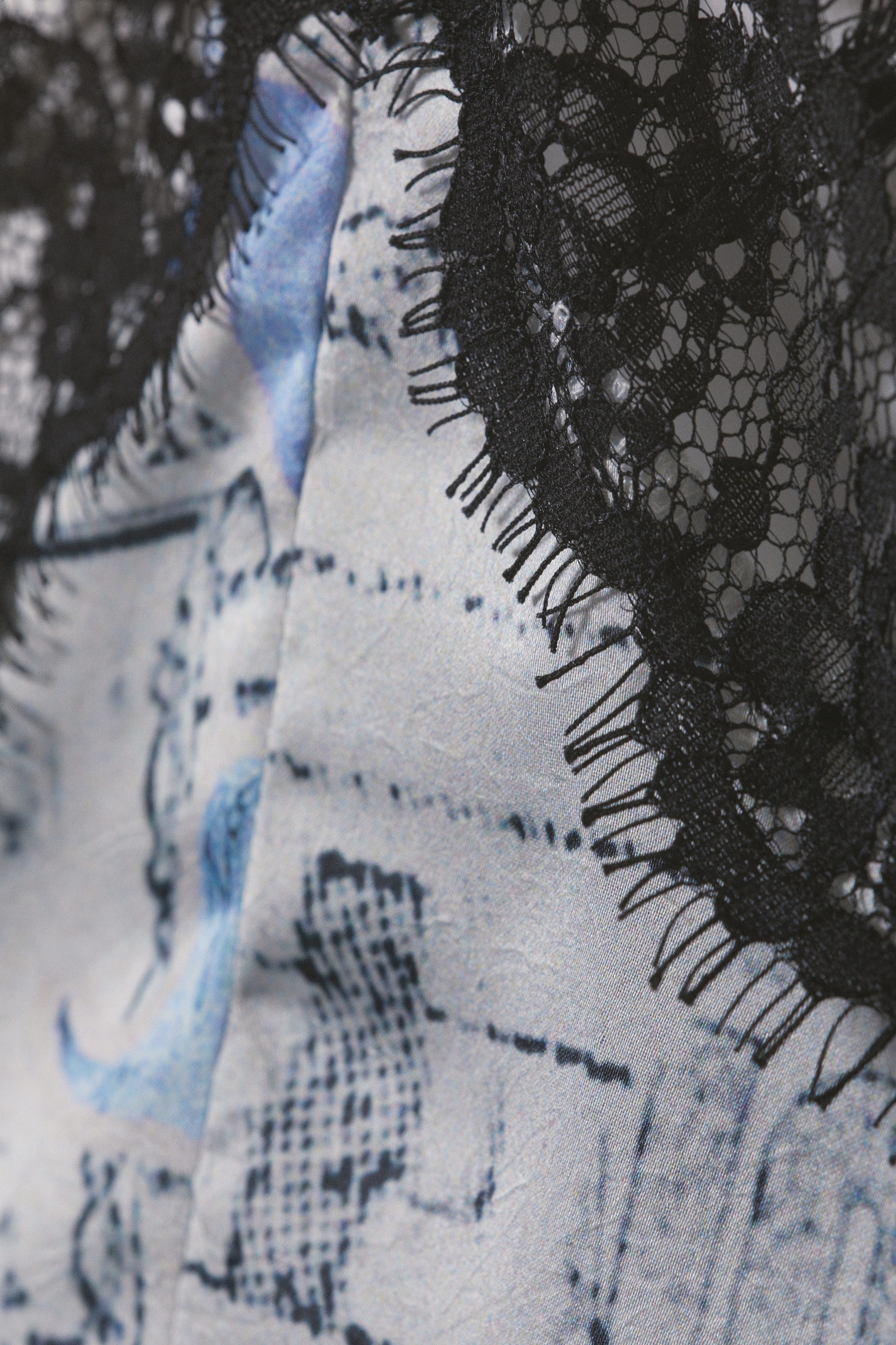 White Newspaper/Blue Flame - Lace-Trim A-line Mini Slip Dress - 5