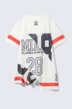 Miami Print - Asymmetric Mesh Varsity Mini Dress - 5