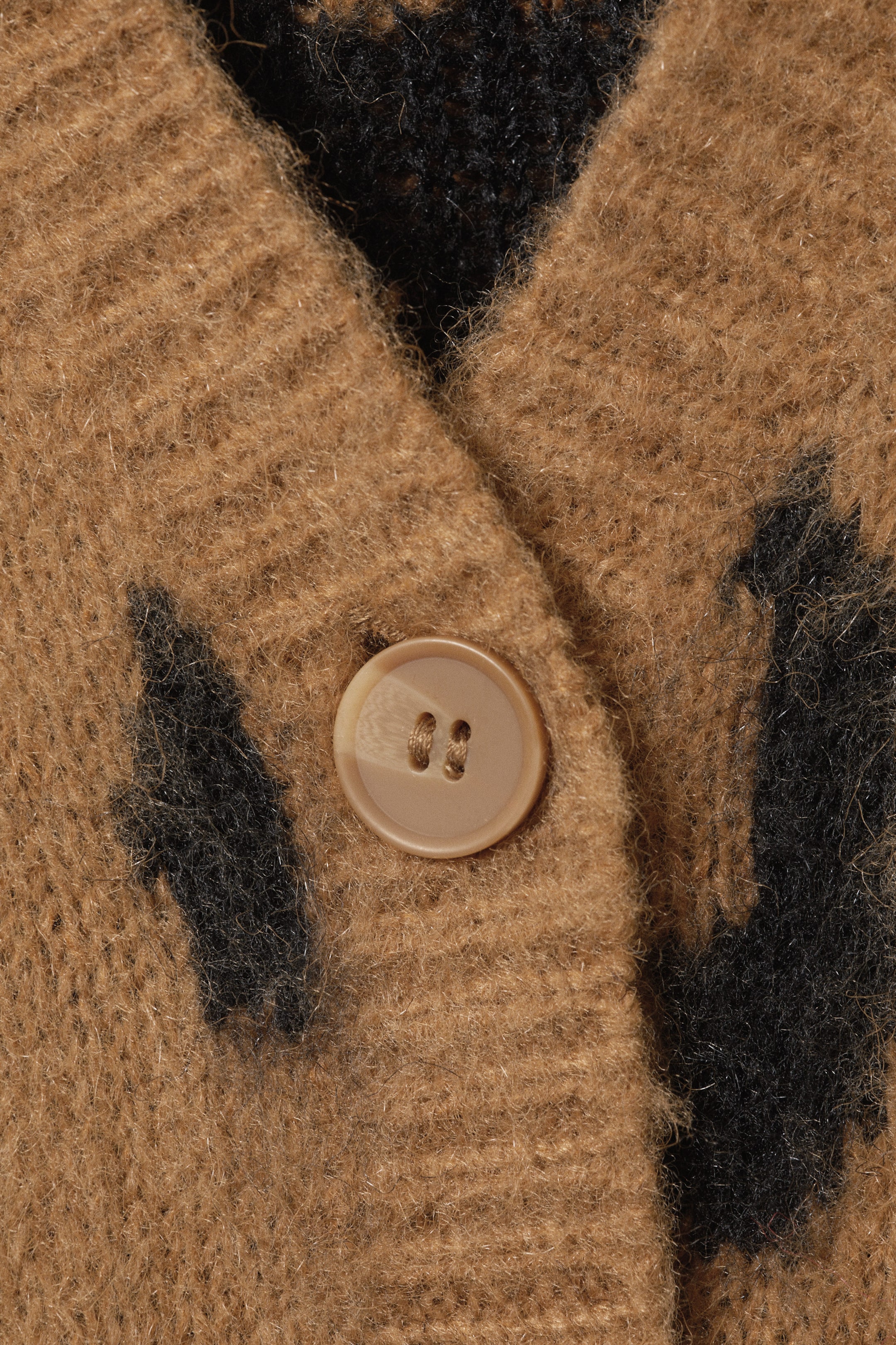 Brown - Leopard - Fluffy knit cardigan - 1