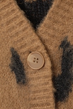 Brown - Leopard - Fluffy knit cardigan - 1