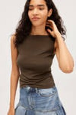 Dark Brown - Super soft sleeveless boatneck top - 1