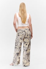 Beige - Blumen - Lockere Twill-Cargo-Hose mit niedriger Taille - 3