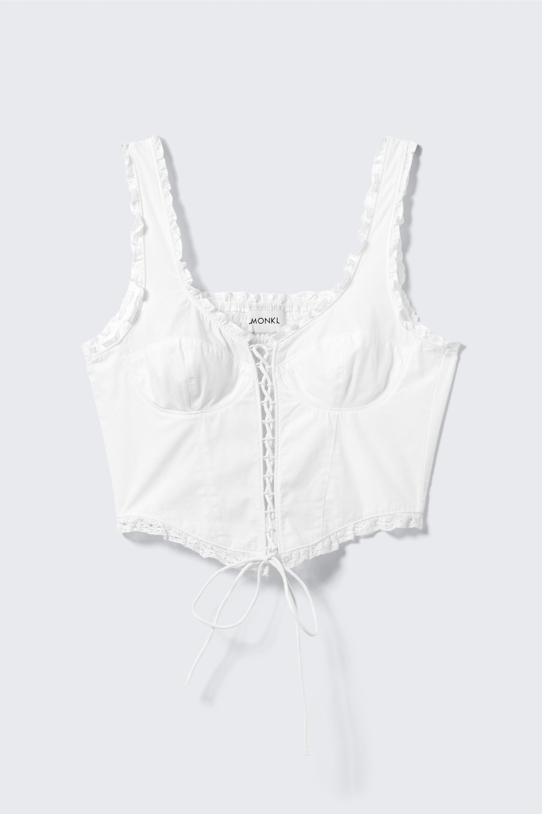 Ingrandisci l'immagine: Frilled Lace-Up Corset Top - White - DONNA | H&M CH 5