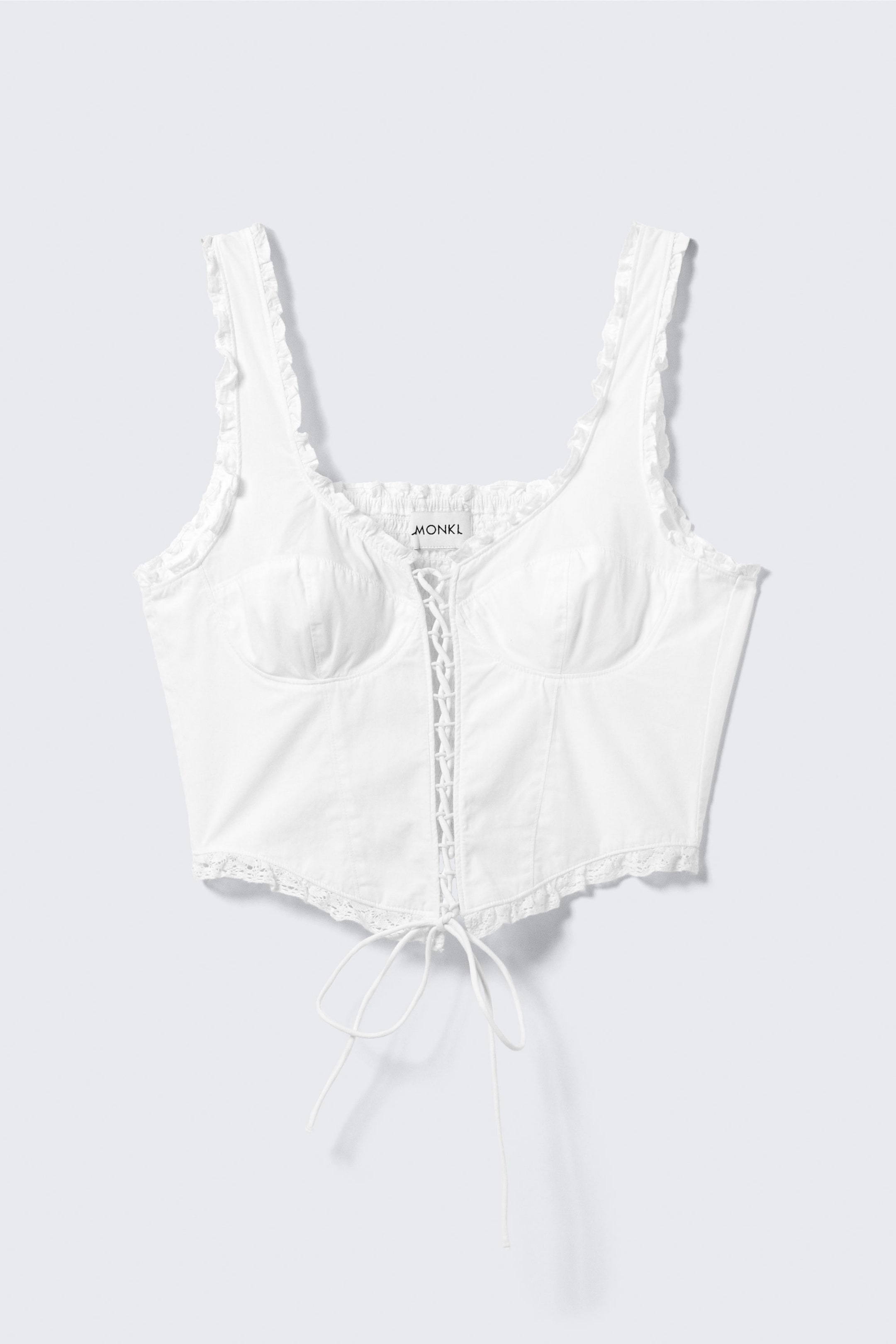 White - Frilled Lace-Up Corset Top - 4