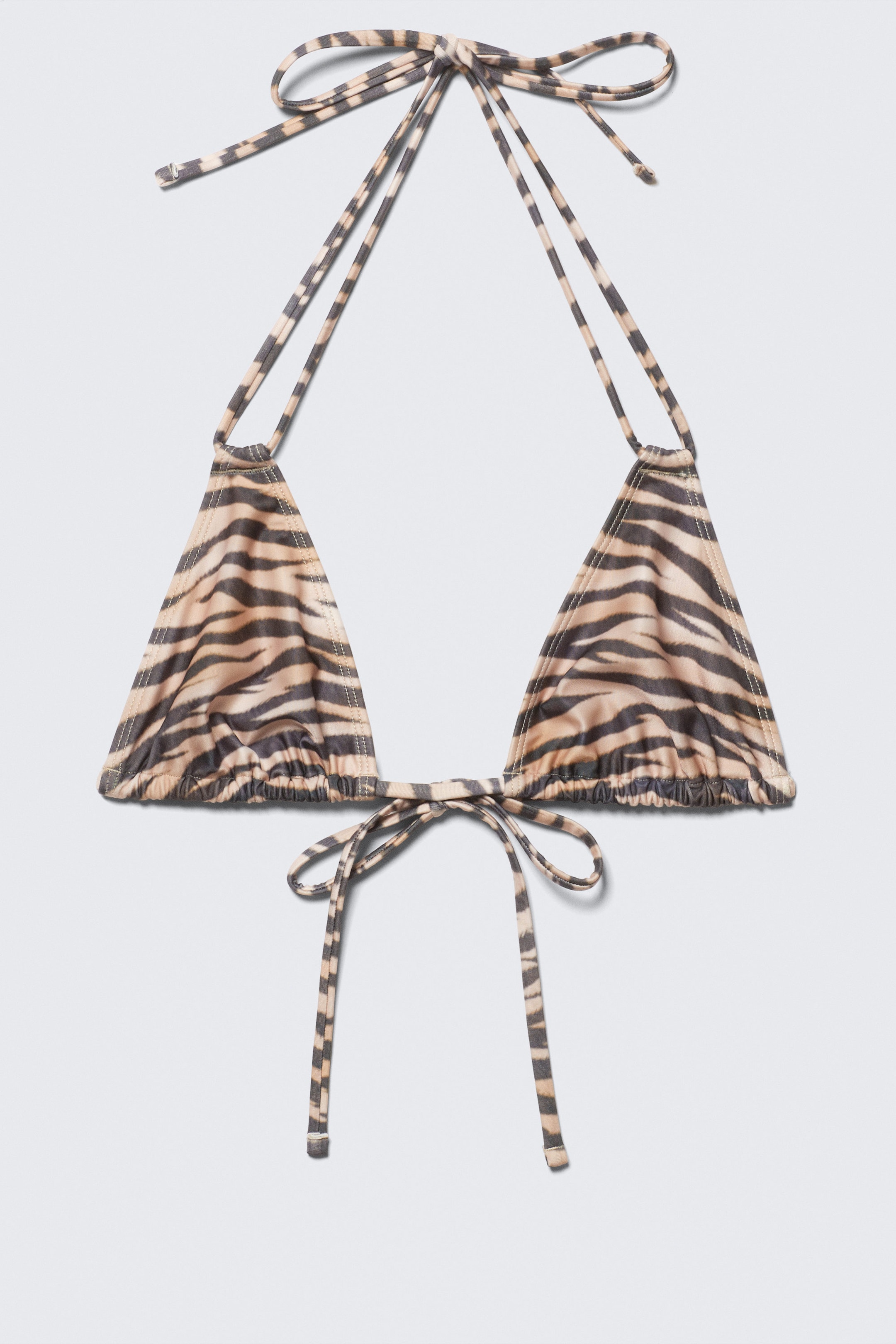 Tiger-striped - Printed Triangle Halter Bikini Top - 0