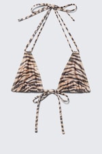 Tiger-striped - Printed Triangle Halter Bikini Top - 0