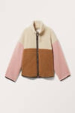 Beige/Brown/Pink - Loose Fleece Zip Jacket - 3
