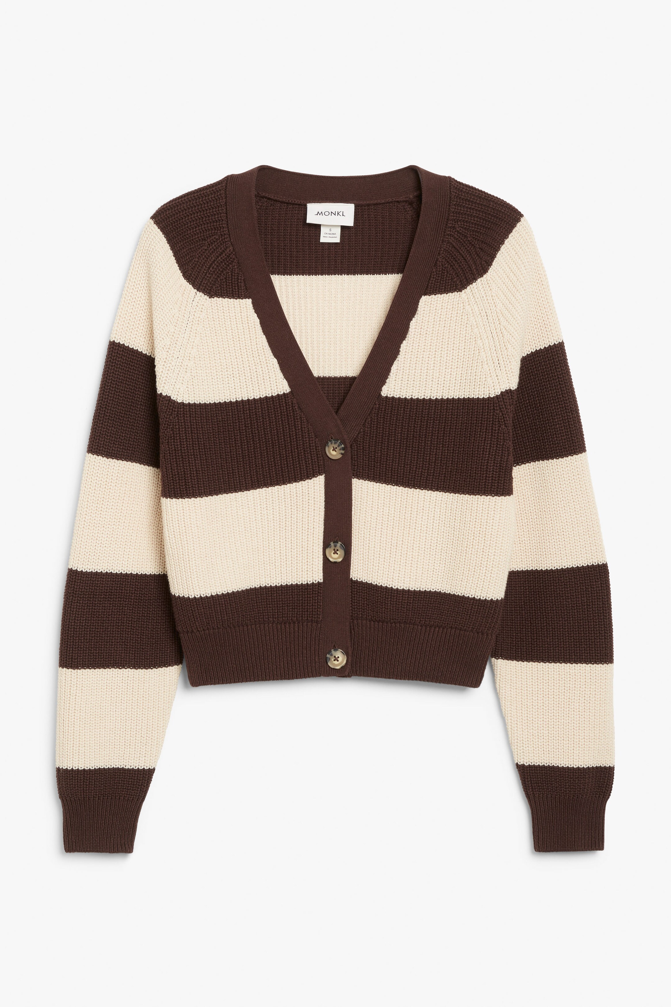 Braun gestreift - Kurze Strickjacke aus Grobstrick - 0