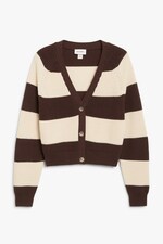 Braun gestreift - Kurze Strickjacke aus Grobstrick - 0