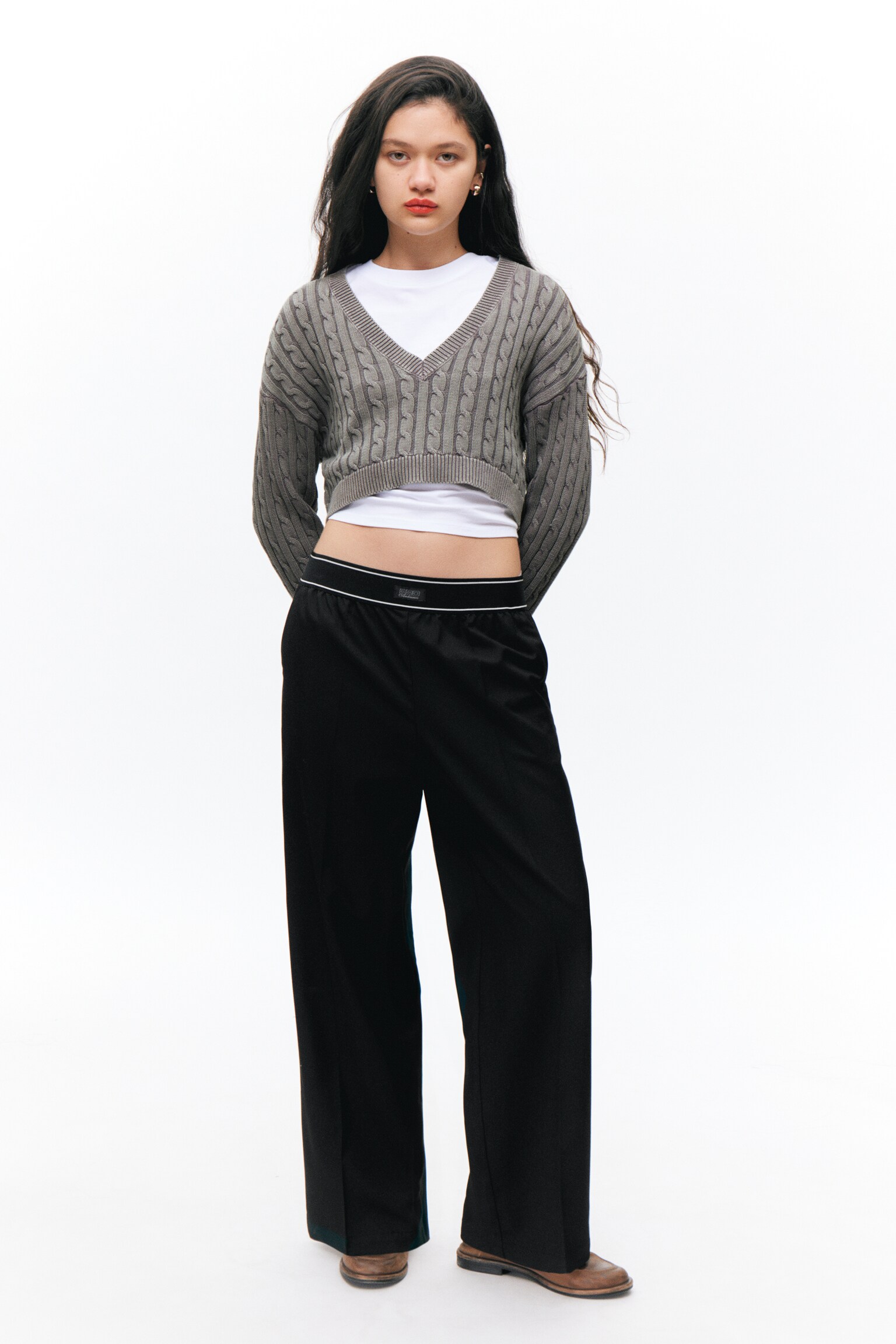 Loose Elastic Suiting Trousers - Black/Dark Grey/Checked Dark Blue