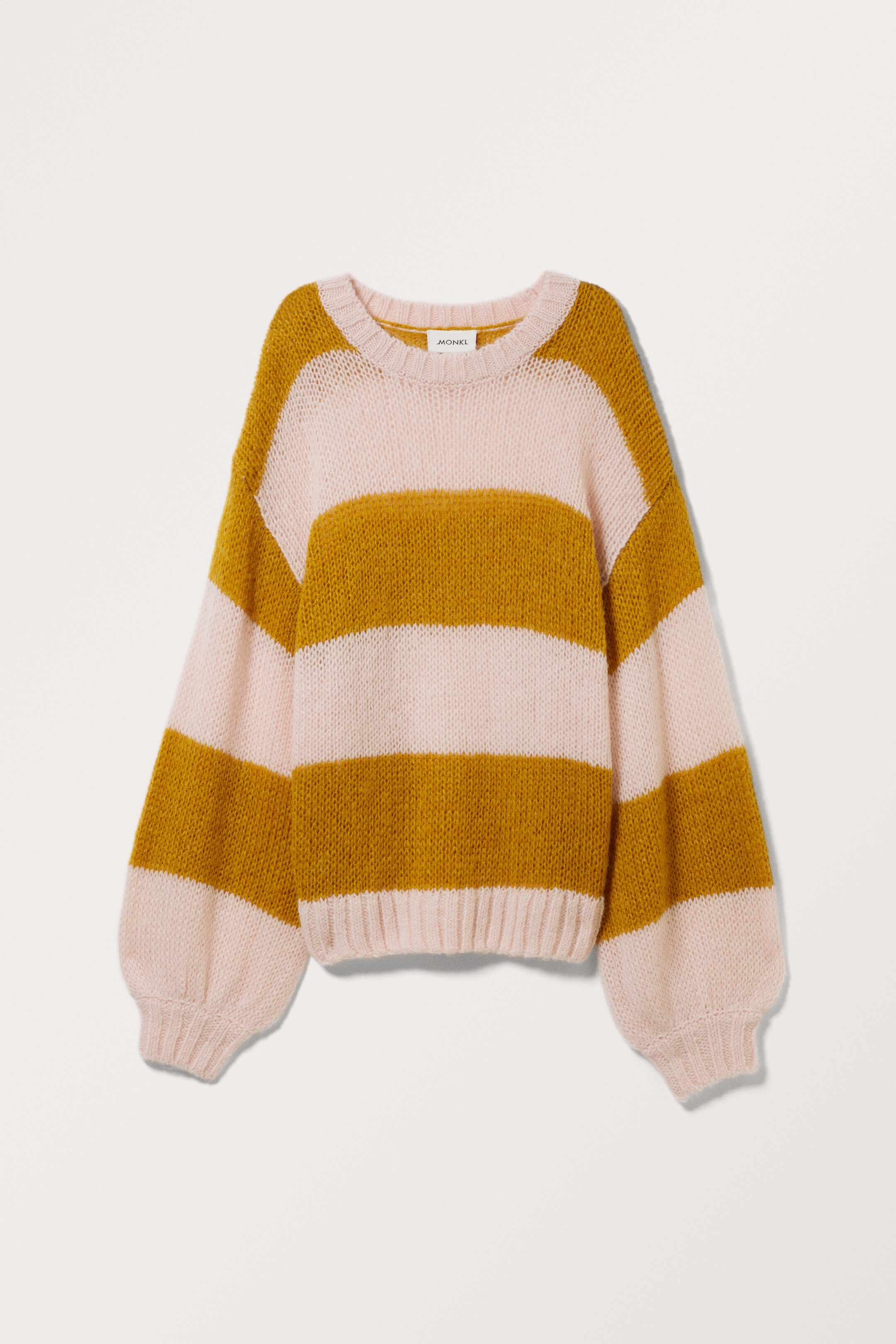 Se større billede: Oversized transparentstrikket sweater - Mørkegule og pink striber - DAME | H&M DK 1