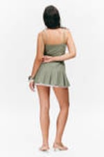 Light Khaki Green - Pleated Tie-Strap Mini Twill Dress - 2