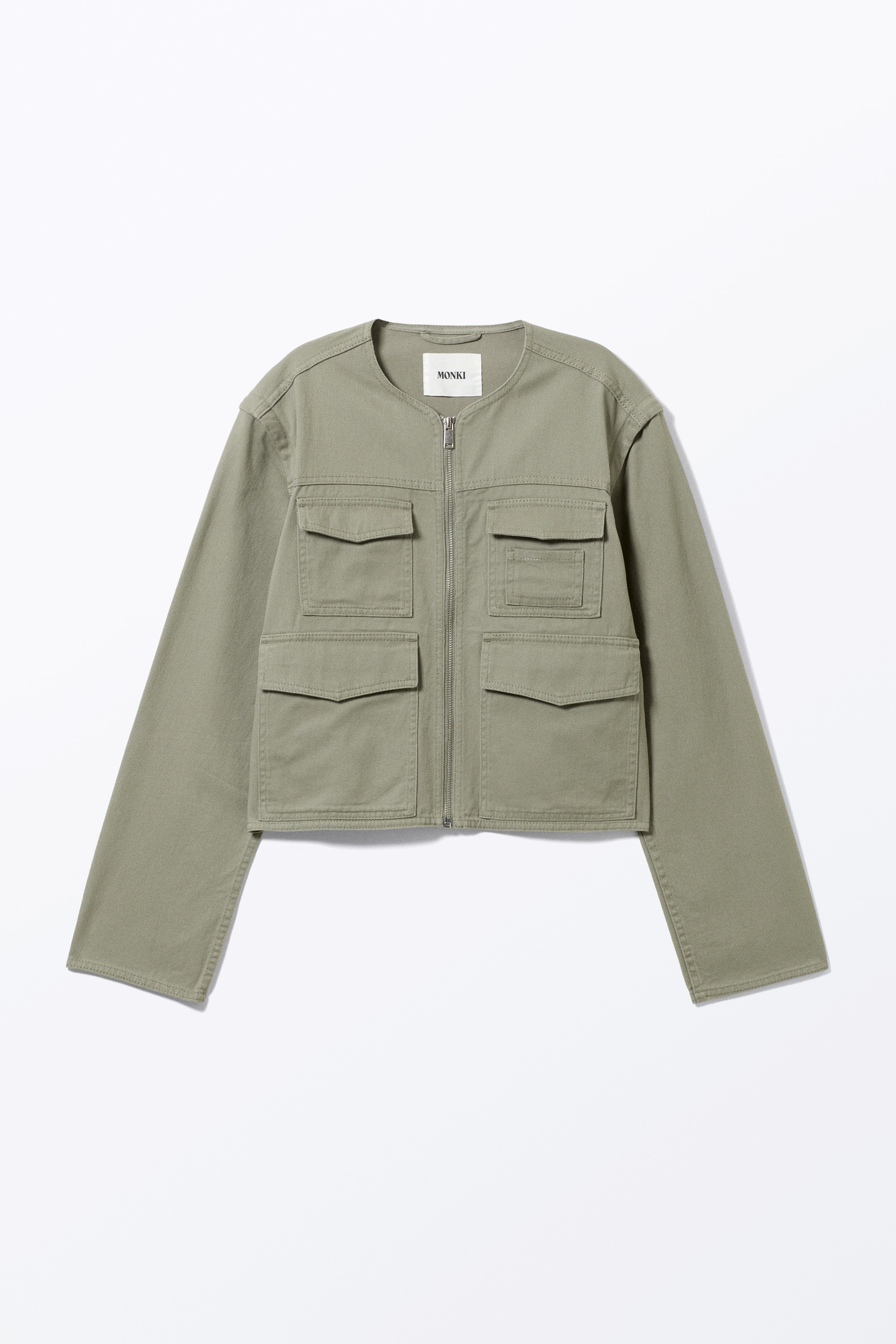 Detachable Sleeve Cotton Jacket - Light Dusty Khaki Green/Light Dusty Beige