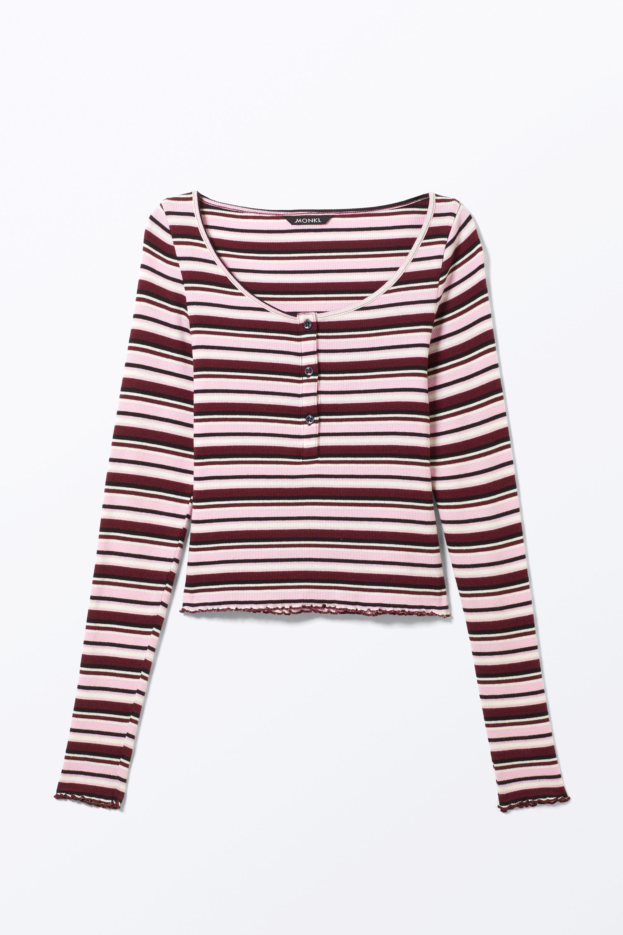 Dark Red & Pink Stripe - Ribbed Mini Henley Top - 4