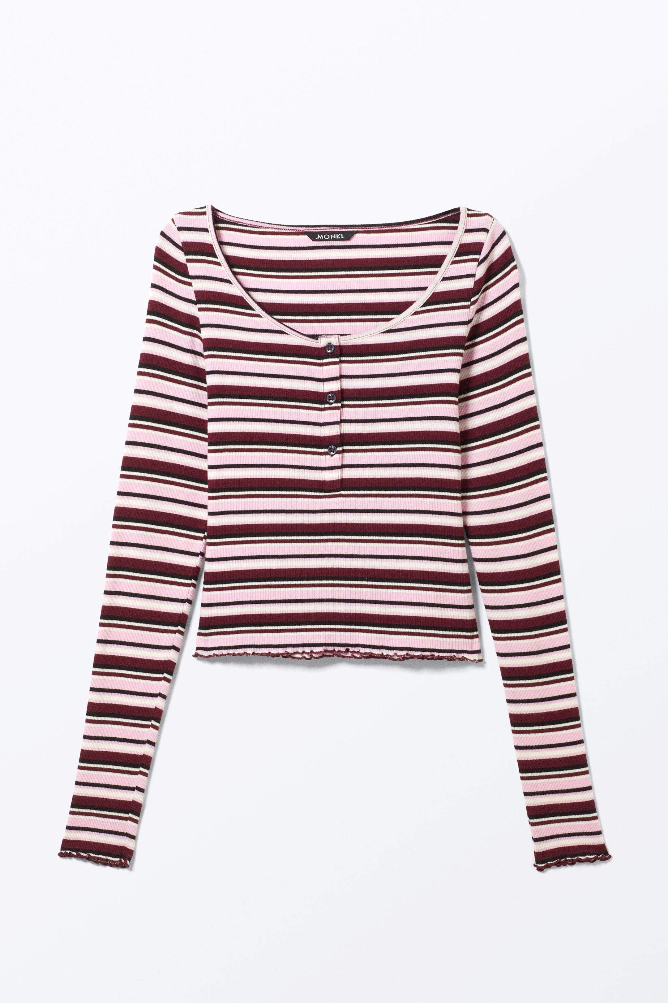 Dark Red & Pink Stripe - Ribbed Mini Henley Top - 0