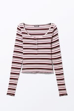 Dark Red & Pink Stripe - Ribbed Mini Henley Top - 0