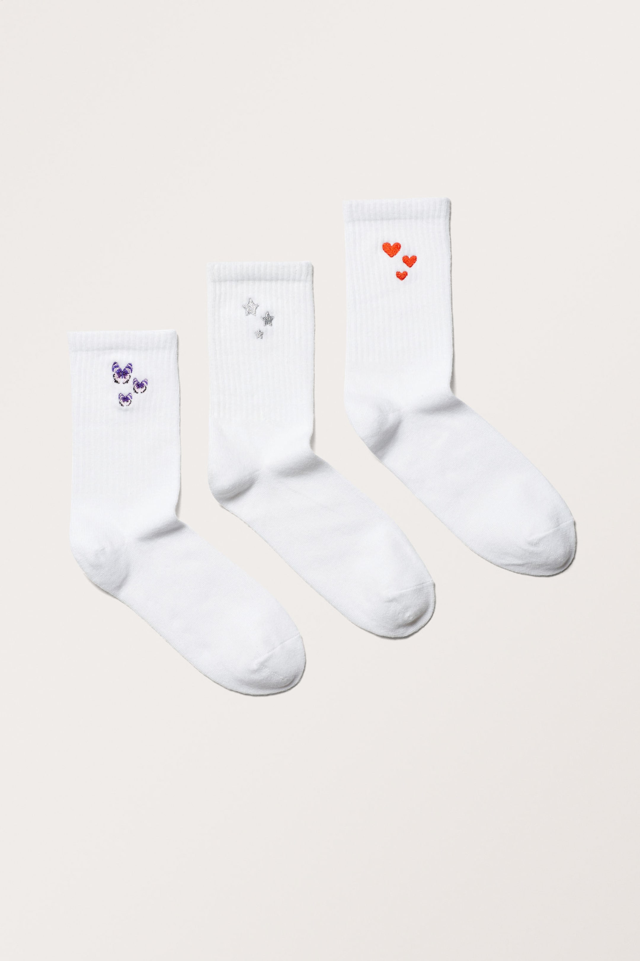 Weiß mit Stickerei - 3er-Pack bestickte Socken - 0