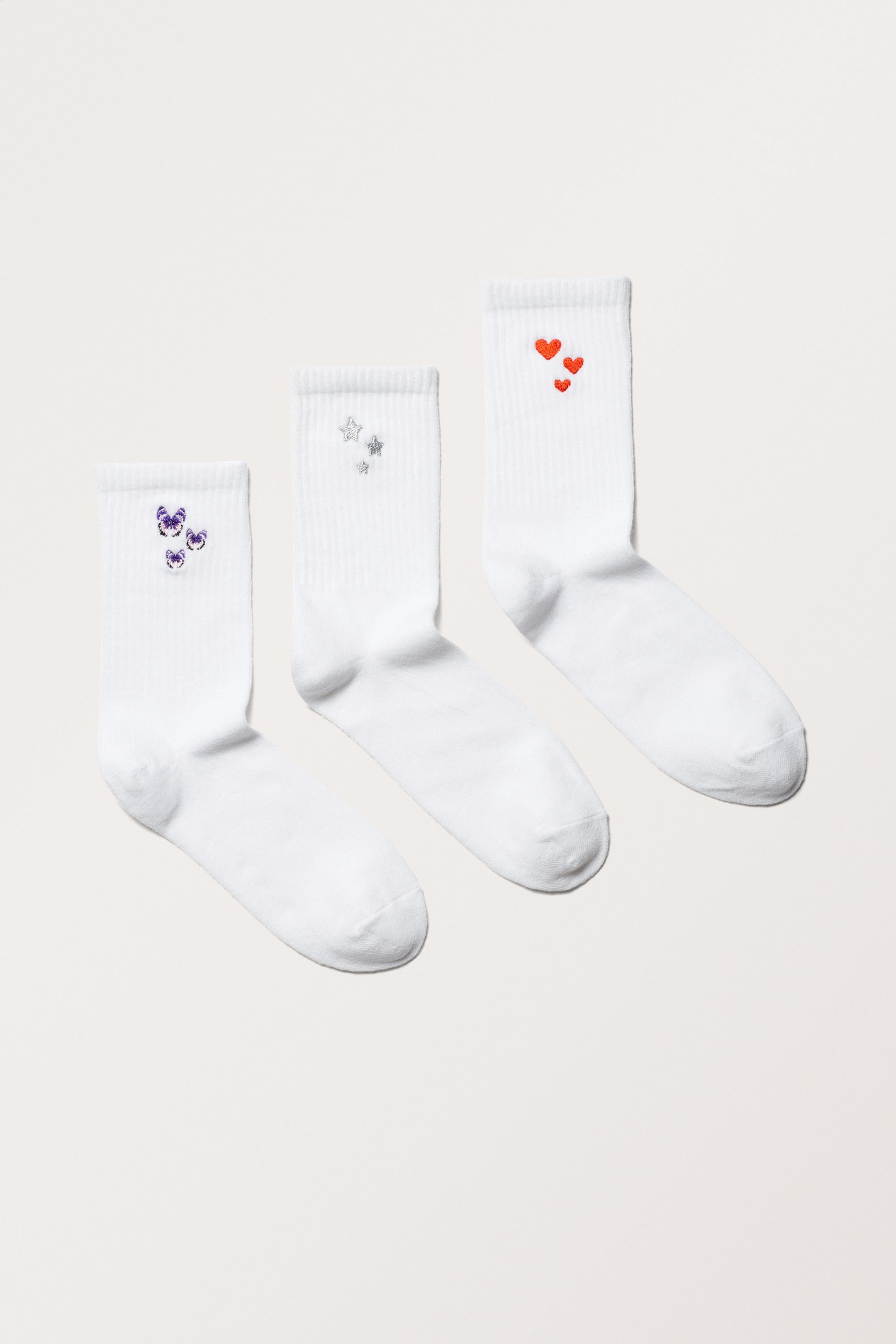 Embroidered White - 3-pack Embroidered Socks - 0