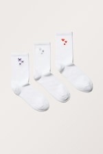 Embroidered White - 3-pack Embroidered Socks - 0
