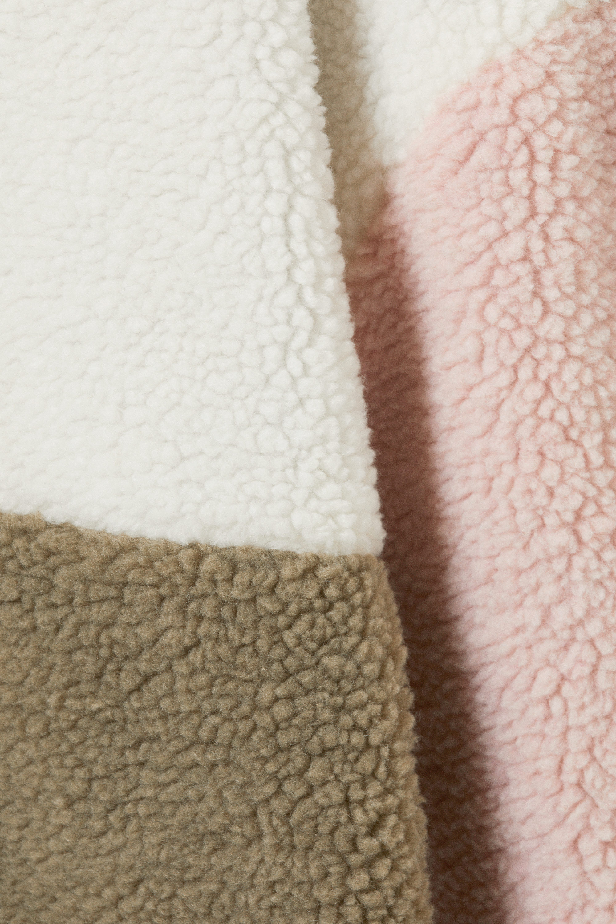 White/Khaki/Pink - Loose Fleece Zip Jacket - 5