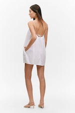 Weiß - Mini-Kleid aus Twill mit Bindeband hinten - 2