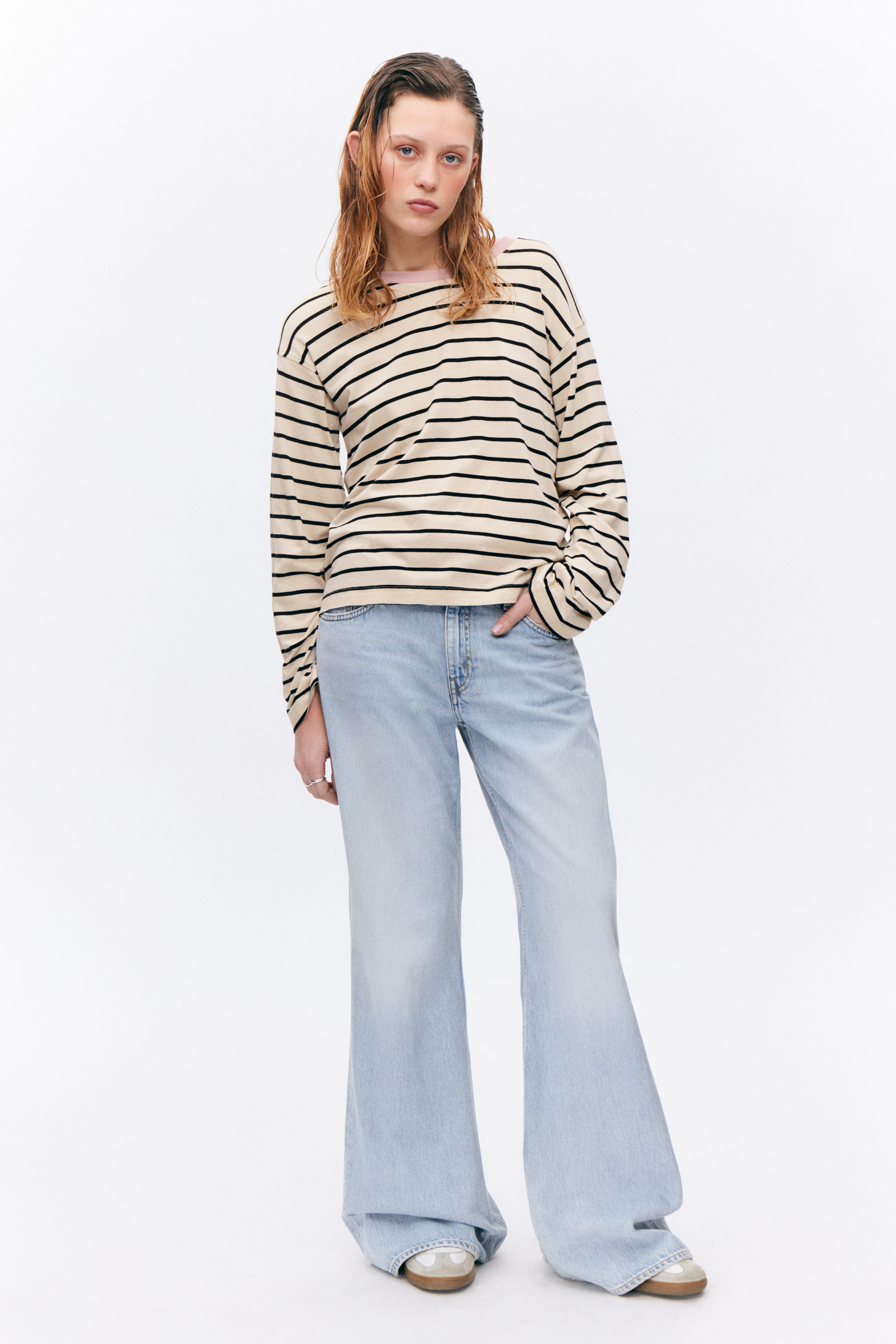 Black & Dusty White - Stripe - Boxy Sleeve T-Shirt - 1