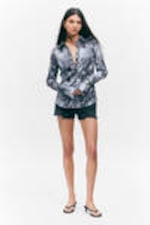 Dark Grey - Floral Collage - Slim Fit Printed Button-Up Shirt - 2