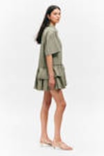 Khaki Green - Oversized Ruffled Mini Shirt Dress - 2