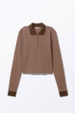 Dark Brown & Pink Stripes - Long-Sleeved Polo Top - 3