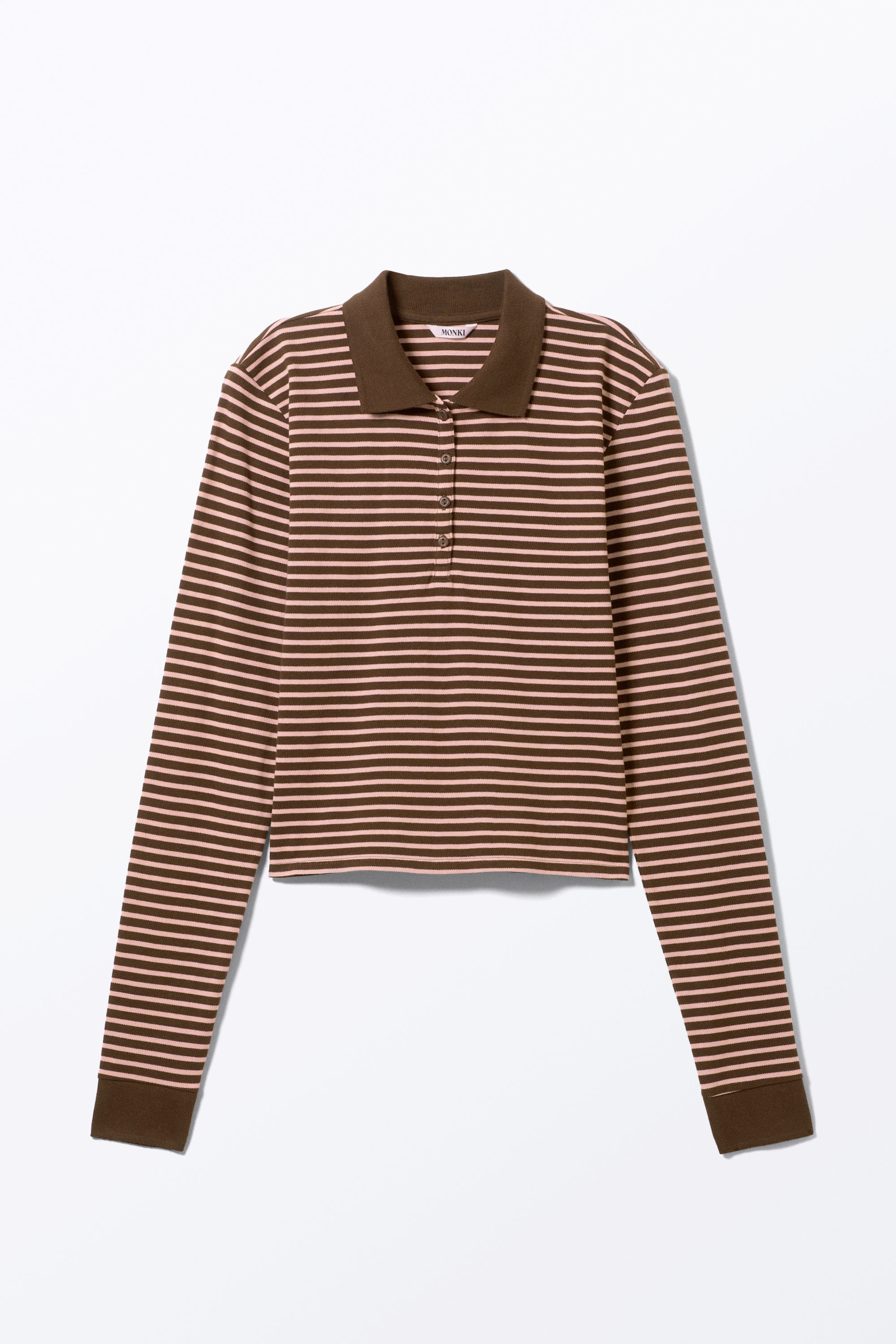 Dark Brown & Pink Stripes - Long-Sleeved Polo Top - 0