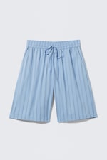 Randig Blå - Lediga knälånga shorts i bomull - 0