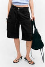 Black - Low Rise Cargo Cotton Twill Jorts - 1